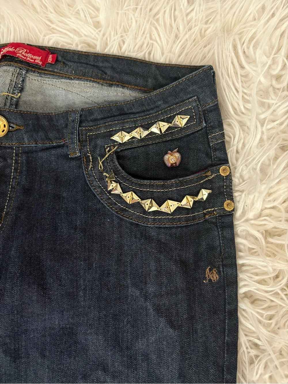 Vintage Y2K Apple Bottoms Dark Wash Jeans Studded Pockets Ankle Zip Size 13 / 14